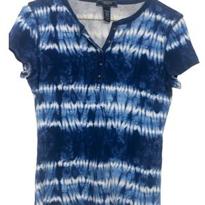 ⭐️ Ralph Lauren Chaps Denim tie dyed Blue & White Short Sleeve shirt women XS